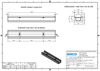 BIRCOlight® avec feuillures en acier DN 100 AS, caniveau plat
