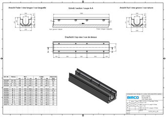 BIRCOsir® DN 100, caniveau 0/0, 1 m