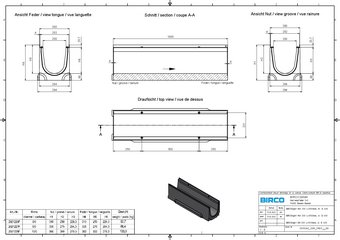 BIRCOlight® triloc DN 200, caniveau 1 m, version boulonnée