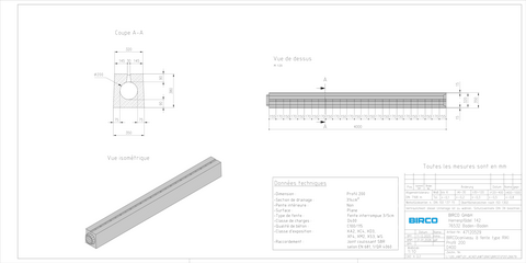 Caniveau à fente Profil 200 D 400