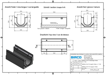 BIRCOsir® DN 150, caniveau 0/0, 0,5 m