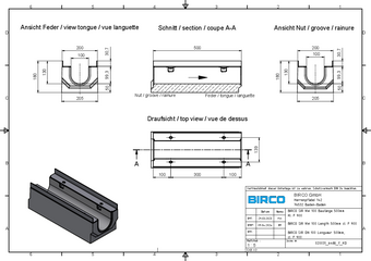 BIRCOsir® DN 100, caniveau 0/0, 0,5 m