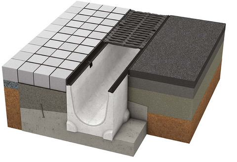 Pose du caniveau de drainage BIRCOlight® en béton en tant que drainage linéaire