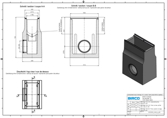 BIRCOlight® triloc DN 200, avaloir en ligne hauteur 720, version boulonnée