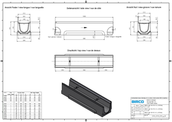 BIRCOlight® avec feuillures en acier DN 150 AS, caniveau 1 m