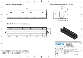 BIRCOsir® DN 100, caniveau plat